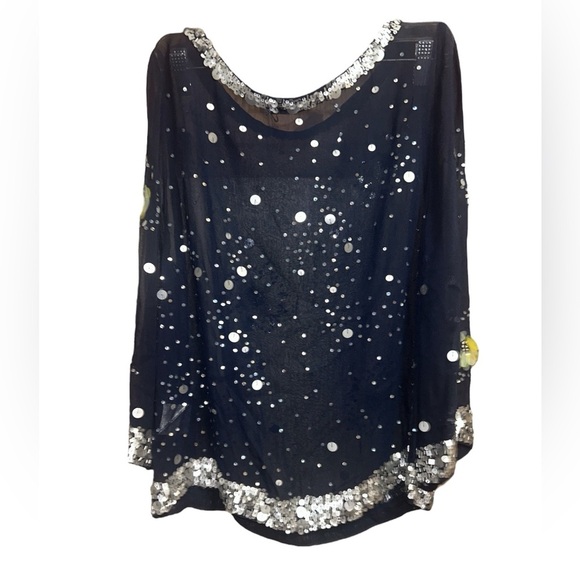 Elegant Blue sequined Floral Women's Blouse - Picture 3 of 5
